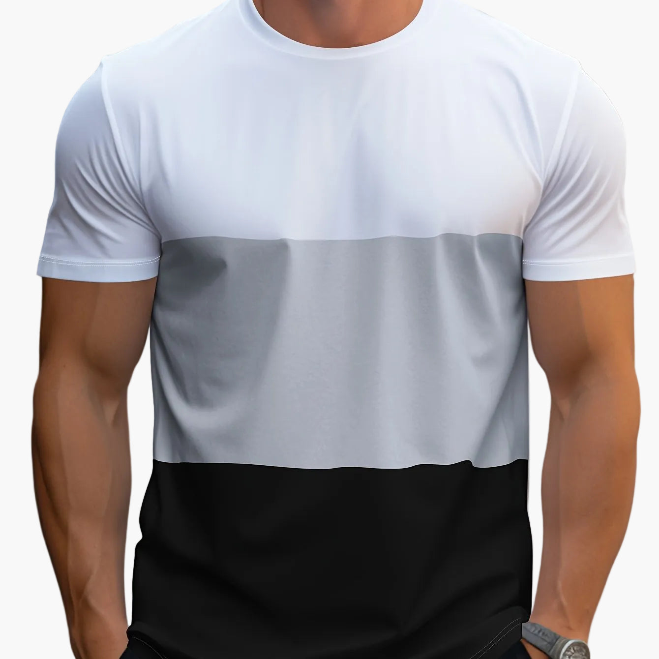 T-shirt Homme Style Décontracté à Bandes Contraste pour Usage Quotidien