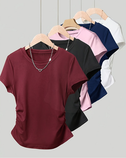 T-shirt basique femme style décontracté à manches courtes pour le quotidien