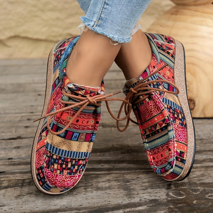 Wygodne damskie buty vintage w stylu mokasynów z etnicznymi wzorami