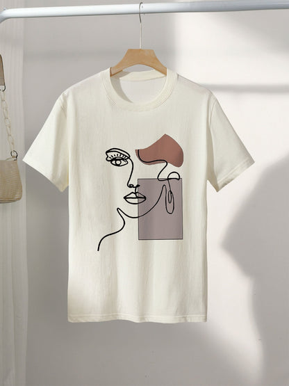 T-shirt Femme Style Art Moderne Visage Abstrait – Casual et Tendance