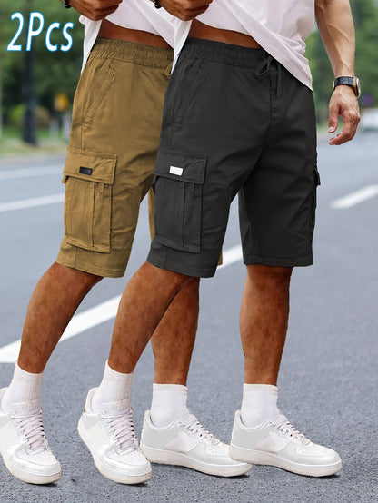 Shorts cargo casual da uomo 2 pezzi, stile urbano e versatile, ideali per il tempo libero e le attività all'aperto