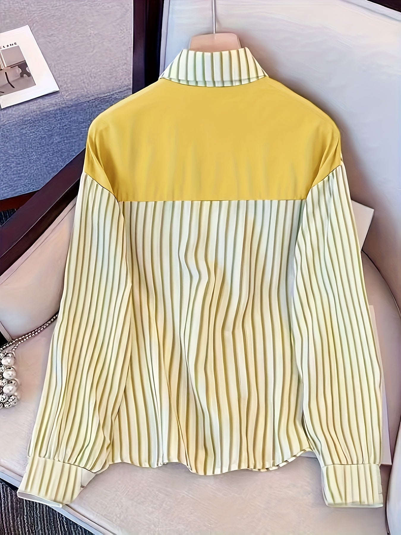 Chemise rayée femme à manches longues avec fausse écharpe nouée devant