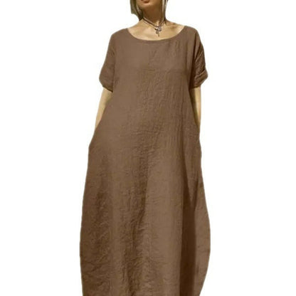 Luźna sukienka damska w stylu boho chic z krótkim rękawem