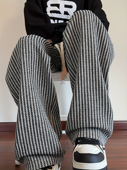 Pantalon décontracté à jambes droites pour homme style streetwear avec motif chevrons
