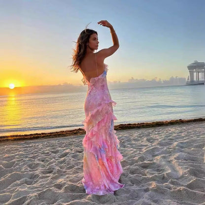 Robe Longue Femme Style Socialite Sexy pour Soirée ou Plage Sans Manches