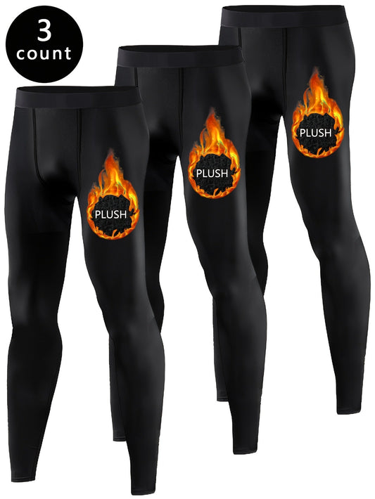 Lot de 3 Pantalons de Compression Homme Noirs Doublés Thermiques