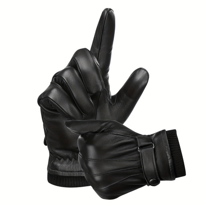 Gants noirs à manchette côtelée et sangle ajustable