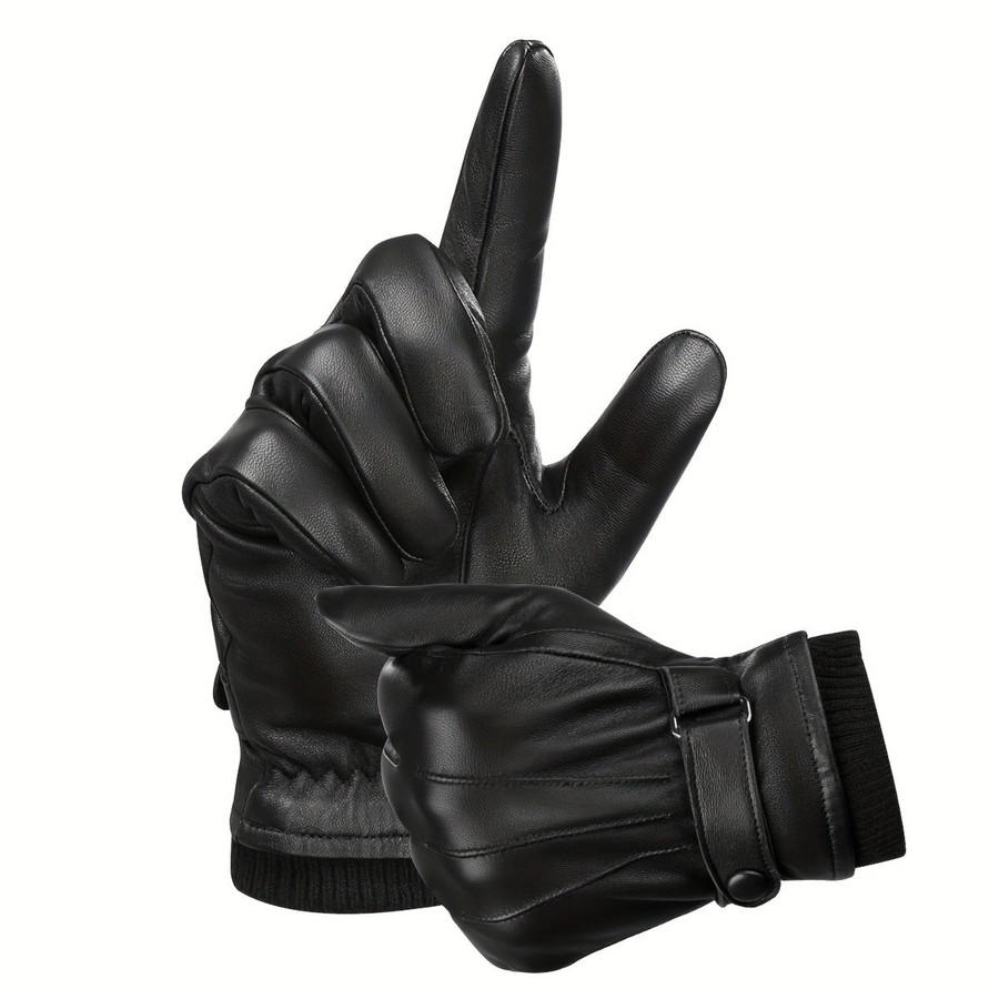 Gants noirs à manchette côtelée et sangle ajustable