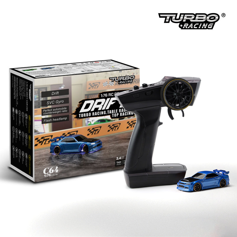Voiture RC Drift 1:76 pour adultes et adolescents – Modèle C64, style turbo, idéale pour course sur table et drift