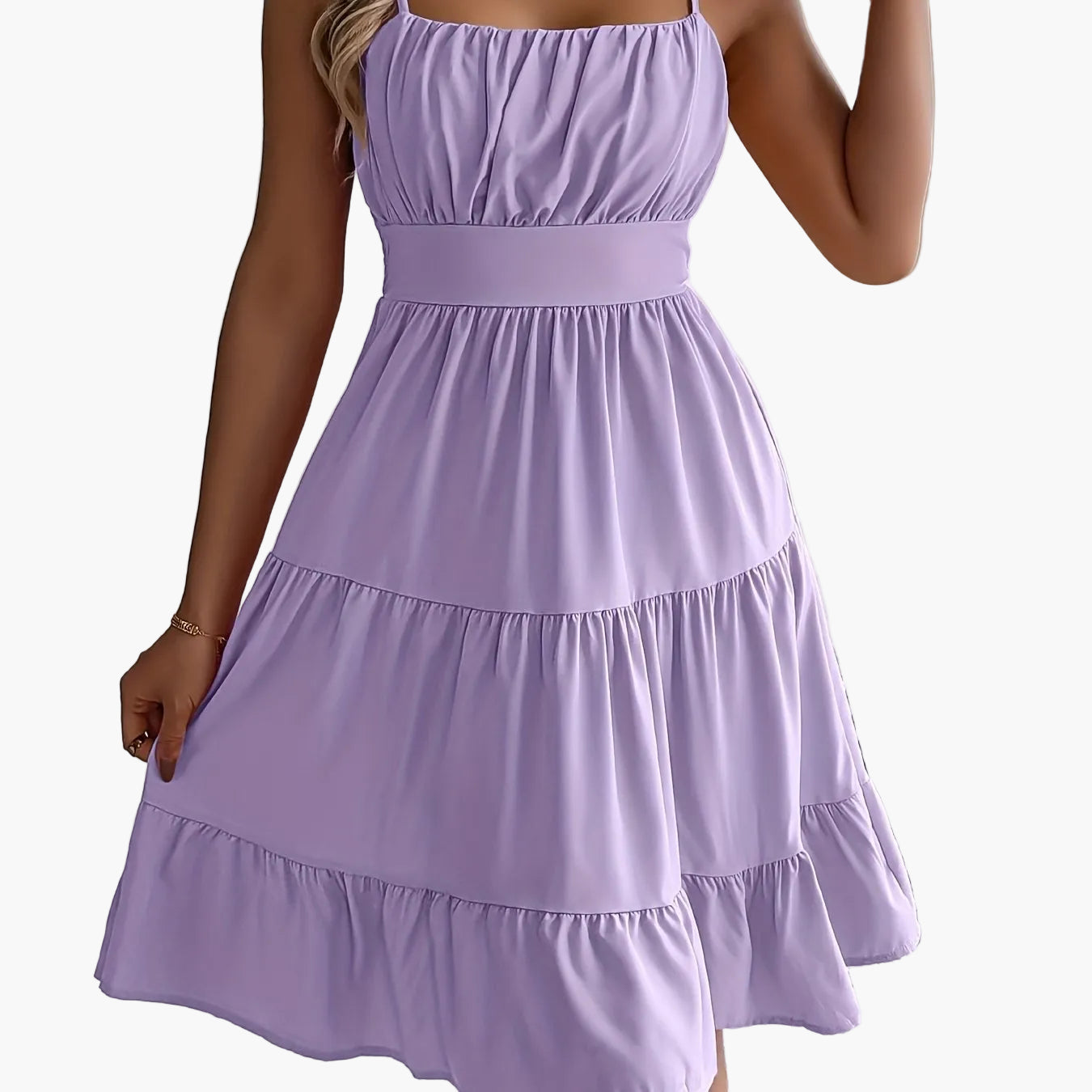 Robe d'été femme style décontracté à bretelles fines, volants, allure vacances