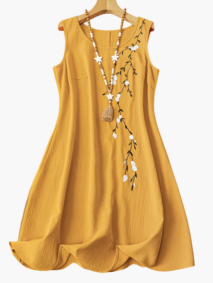 Abito estivo donna stile casual senza maniche con motivo floreale ricamato