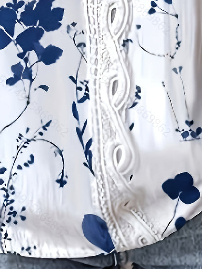 Women's Bohemian Chic Blouse with Floral Print and Lace – Perfect for Spring and Summer