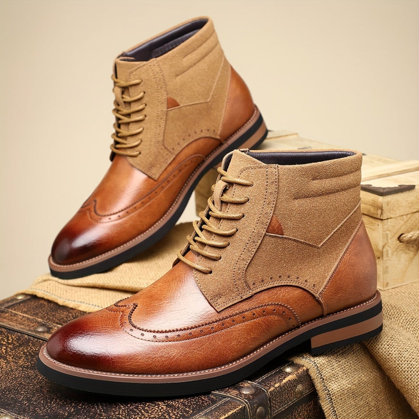 Bottes Chukka homme brogues bicolores à lacets style habillé