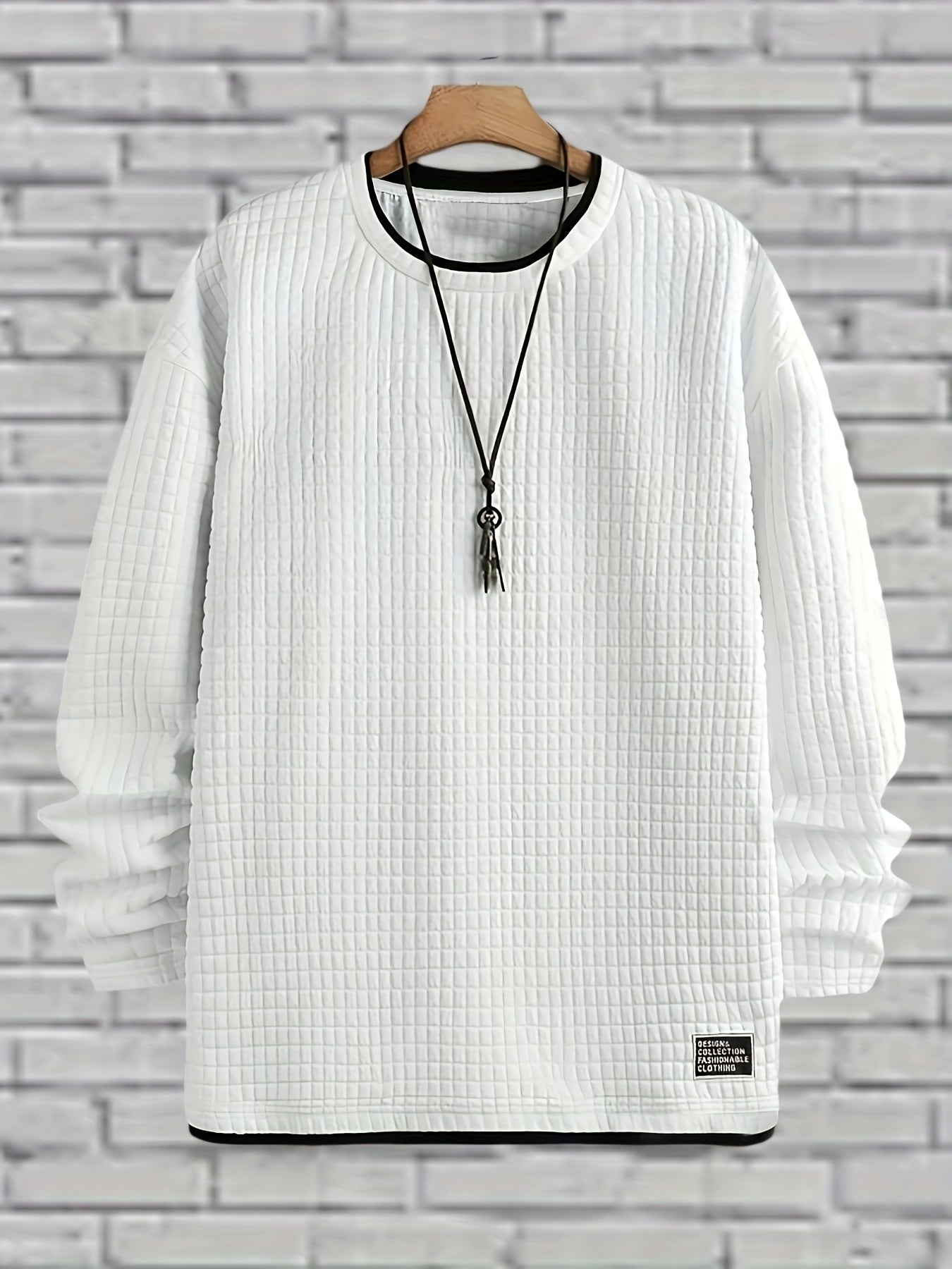 Ensemble Homme Pull Col Rond Texturé Blanc et Pantalon de Jogging Noir