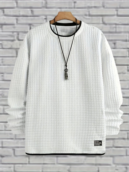 Ensemble Homme Pull Col Rond Texturé Blanc et Pantalon de Jogging Noir