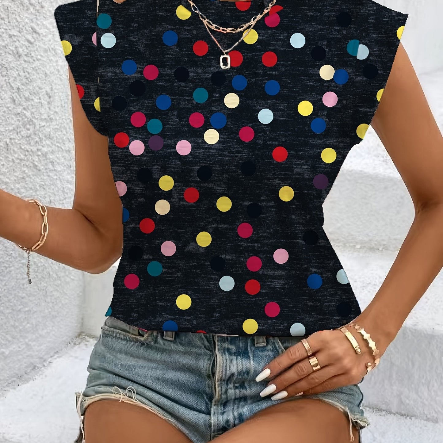 Débardeur tendance à pois multicolores pour femme – Style décontracté et moderne