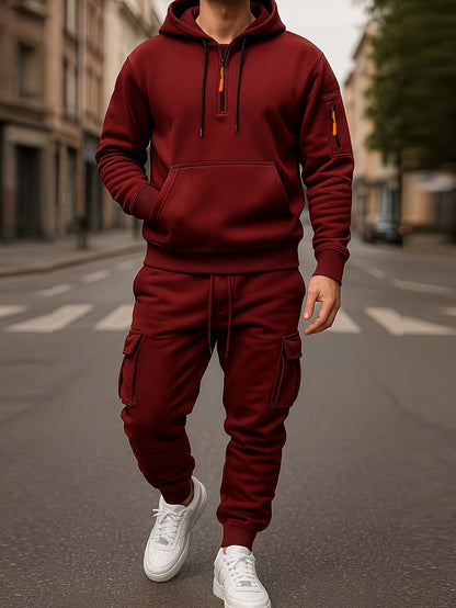 Ensemble Homme Survêtement Capuche et Pantalon Cargo Molletonné Uni