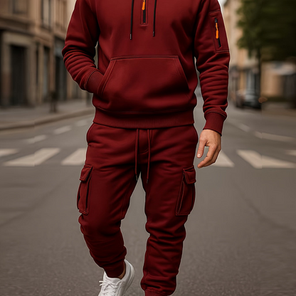 Ensemble Homme Survêtement Capuche et Pantalon Cargo Molletonné Uni