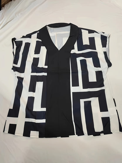 Elegante damesblouse met grafisch patroon, moderne stijl voor kantoor en uitgaan