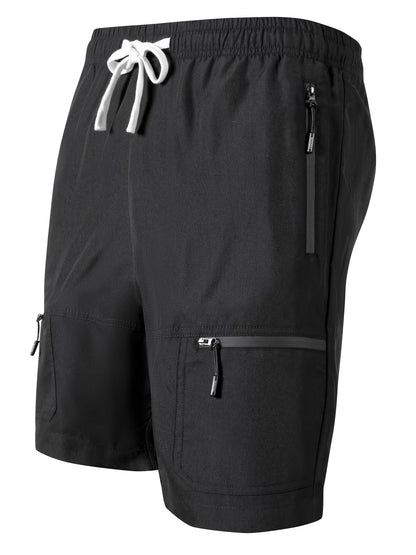 Short de sport homme multi-poches à fermeture éclair, style décontracté pour activités sportives et plein air