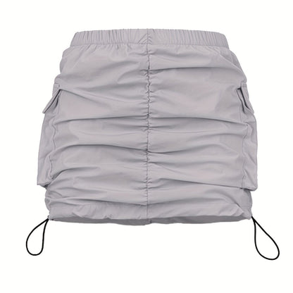 Jupe Mini Cargo Femme Style Urbain avec Fronces et Poches Utilitaires