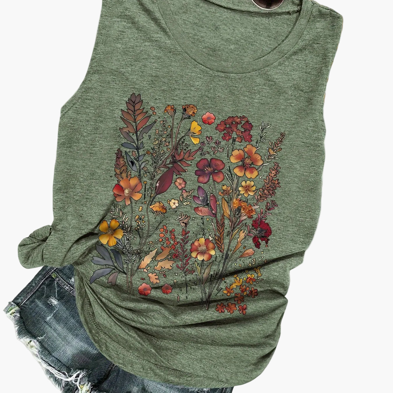 Top casual donna con motivo floreale artistico per l'estate