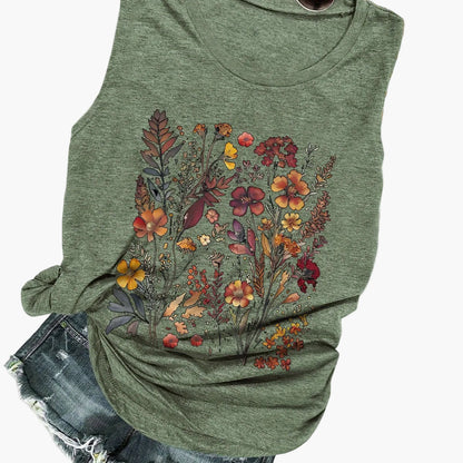 Top casual donna con motivo floreale artistico per l'estate