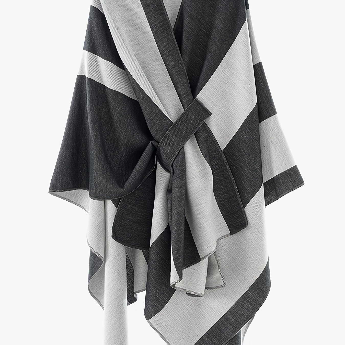 Poncho Cape Femme Rayé Bicolore avec Nœud Décoratif Doux