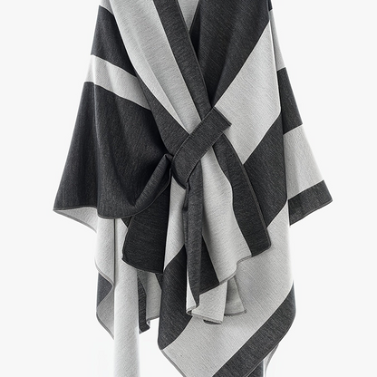 Poncho Cape Femme Rayé Bicolore avec Nœud Décoratif Doux