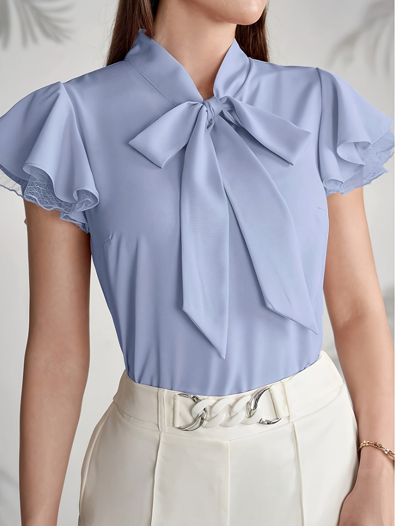 Elegant Women's Blouse with Butterfly Sleeves and Bow Tie – Chic Style for Office and Outings