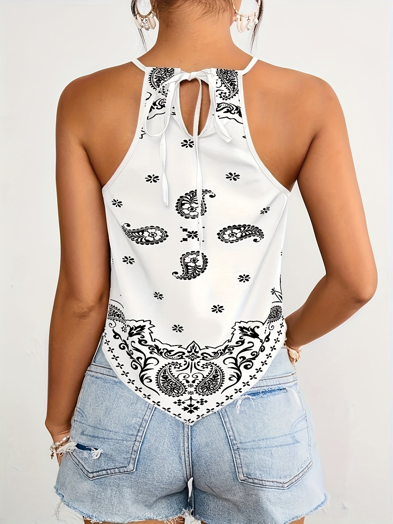 Top à col halter style bandana femme, imprimé paisley bohème, idéal été et vacances