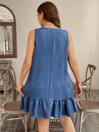 Robe décontractée sans manches à volants et fleurs pour femme, style chic et quotidien