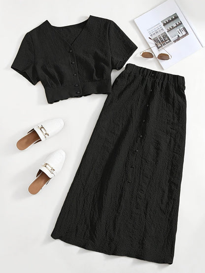 Women's two-piece set long skirt and elegant cropped top casual chic style