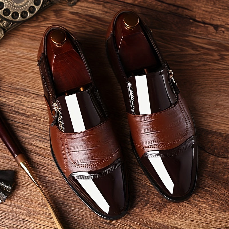 Zapatos de vestir de negocios para hombre estilo inglés con punta afilada y cierre de cremallera
