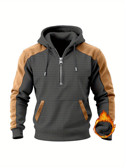 Sweat à Capuche Homme Bicolore Matelassé avec Fermeture Éclair et Poche Kangourou