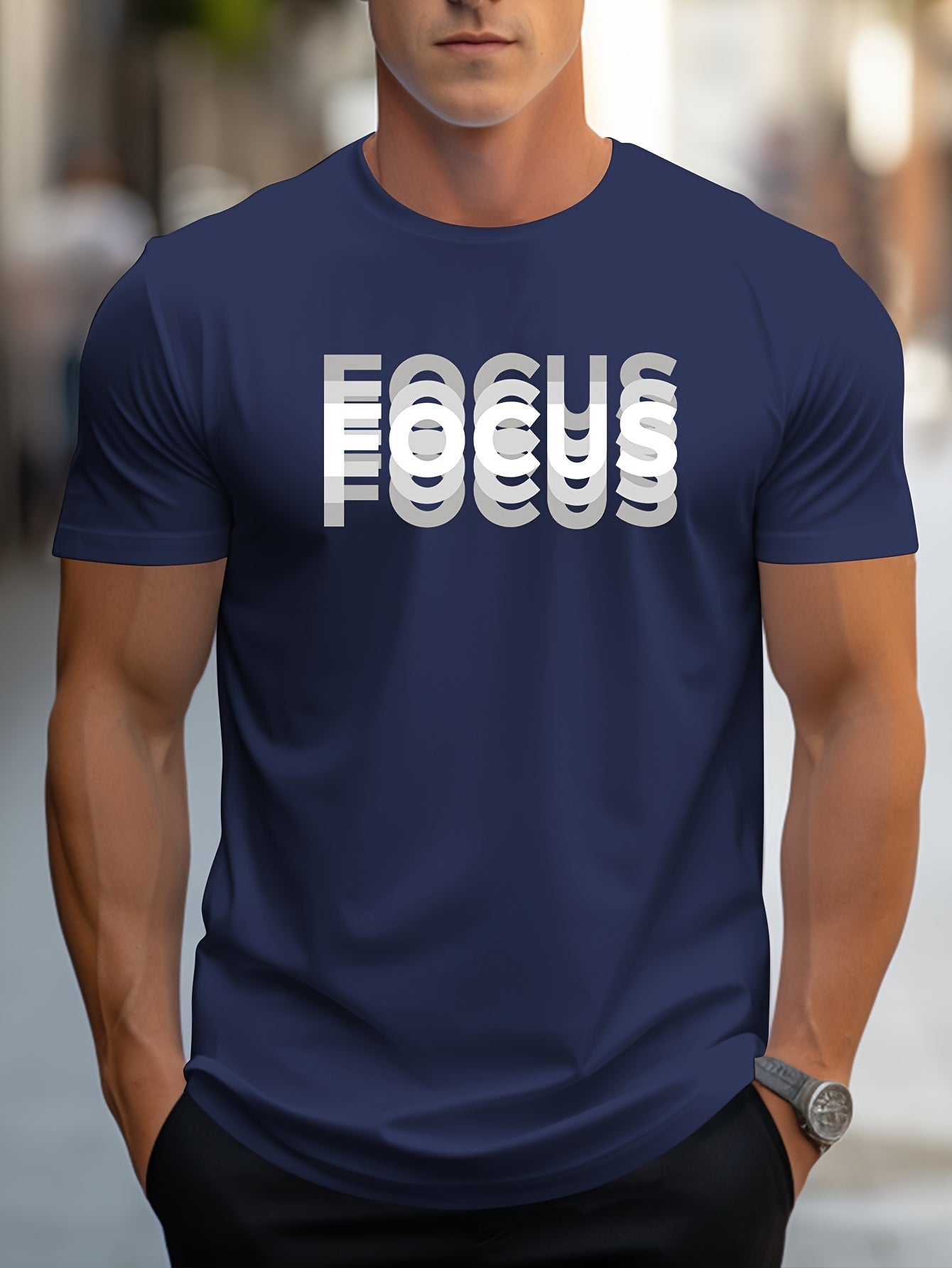T-shirt Uomo Stile Moderno con Motivo "FOCUS" – Look Urbano e Ispirante