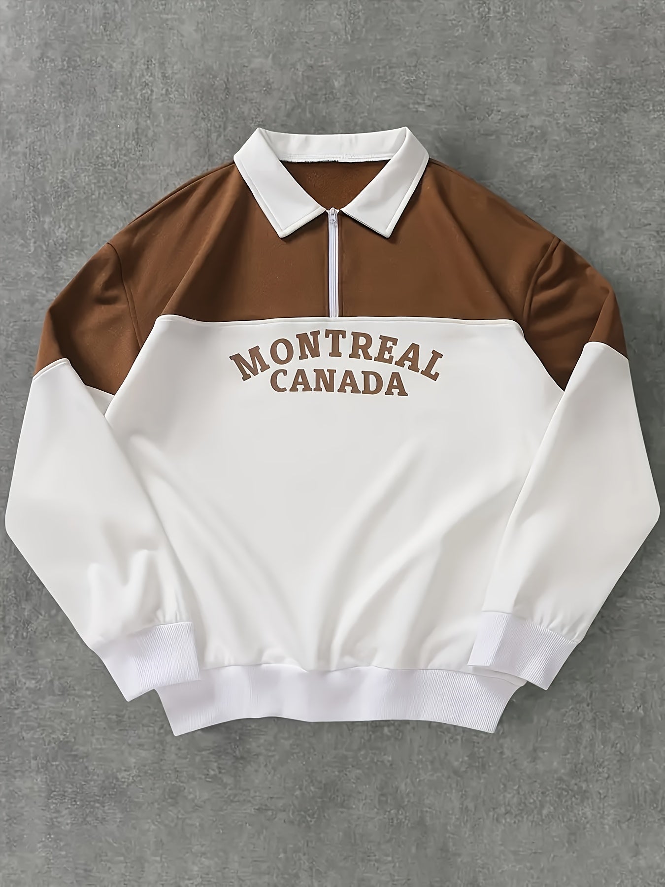 Sweatshirt Polo Bicolore Homme avec Fermeture Éclair Courte et Inscription "MONTREAL CANADA"