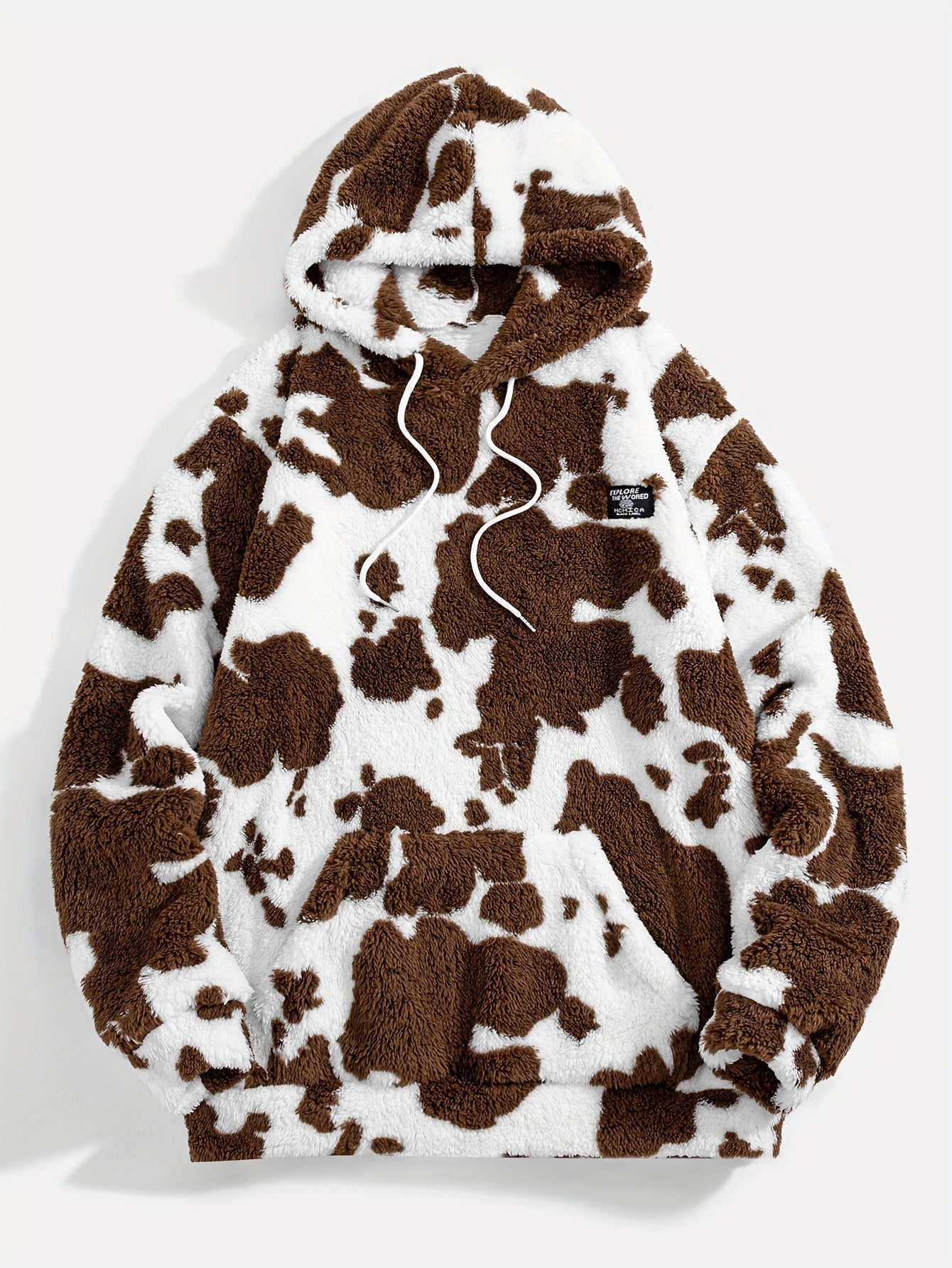 Sweat à capuche Sherpa motif peau de vache bicolore avec poche kangourou
