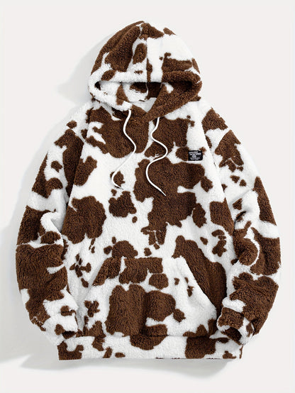 Sweat à capuche Sherpa motif peau de vache bicolore avec poche kangourou