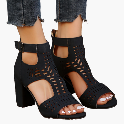Opengewerkte hoge hak sandalen voor dames, casual avondstijl