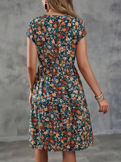 Abito floreale casual da donna stile vacanze con maniche corte