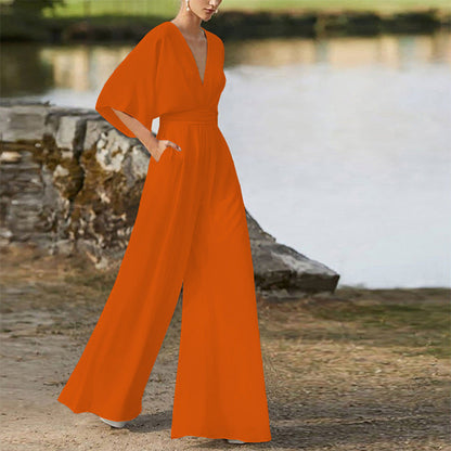 Sara – Salopette Donna Scollo a V Vita Alta Gambe Larghe