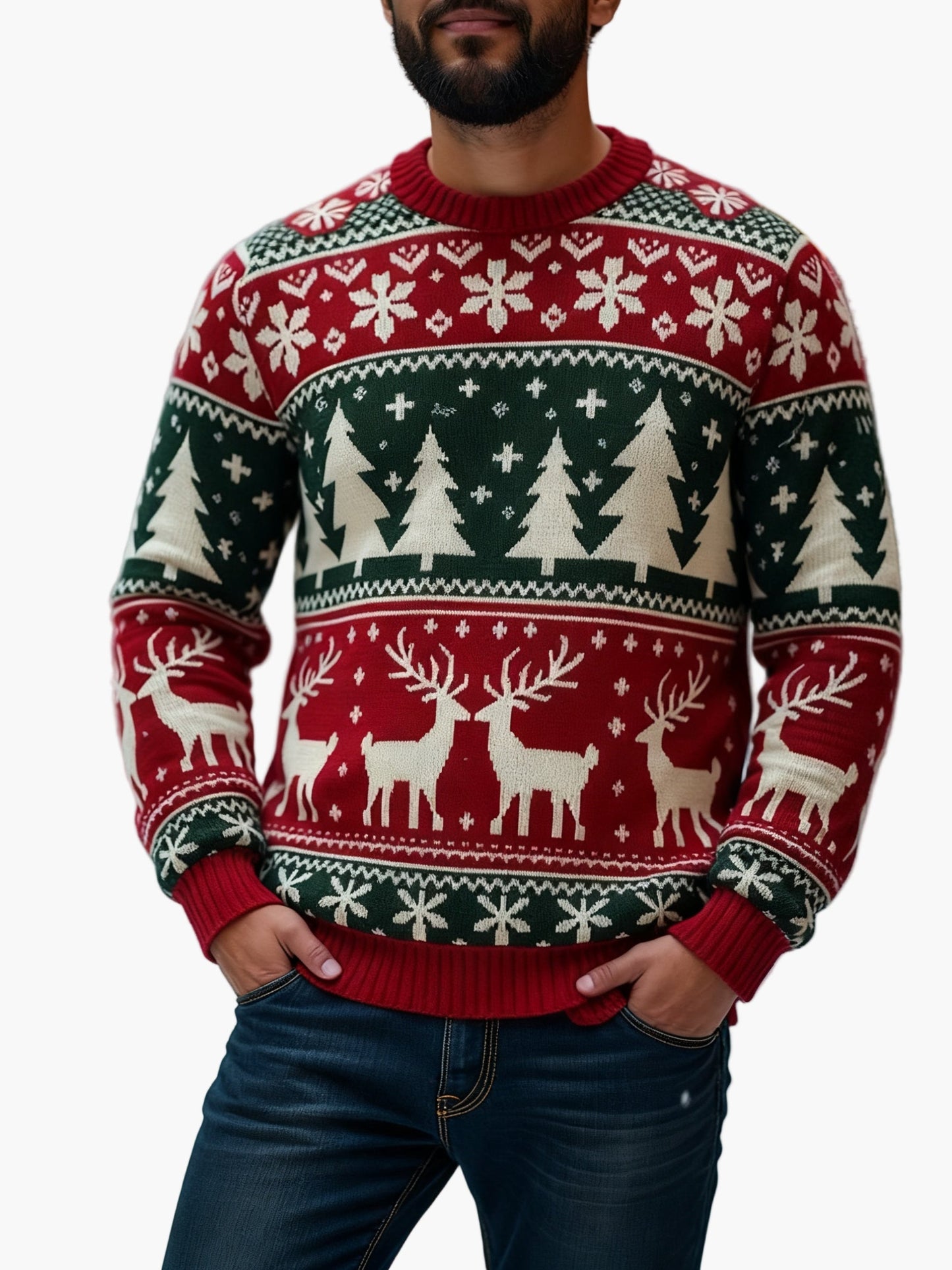 Męski sweter świąteczny z festiwalowymi wzorami na święta i zimę