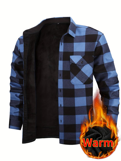 Men's Fleece-Lined Plaid Button-Up Shirt Jacket