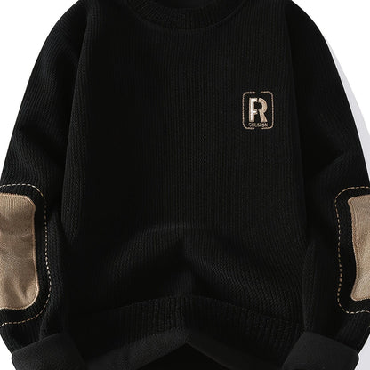 Sweat-shirt à col rond homme avec empiècements coudes côtelés