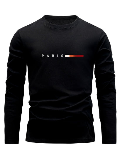 Lot de 3 T-shirts Homme Manches Longues Col Rond Motif Paris Dégradé