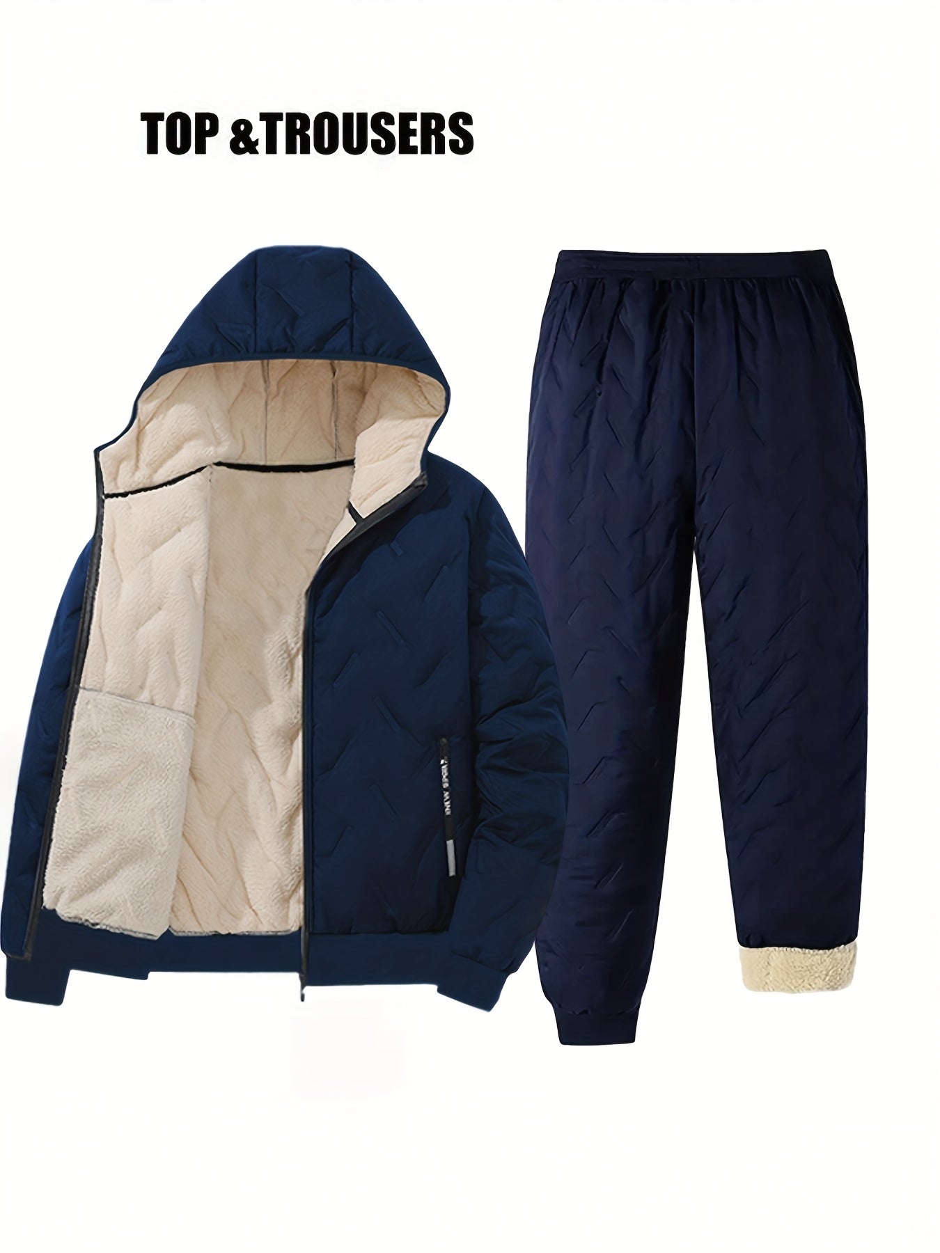 Ensemble Homme Hiver Matelassé Doublure Douce à Capuche - Veste Zippée et Pantalon Jogging
