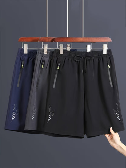 Short de sport décontracté pour homme avec poches zippées et motif géométrique
