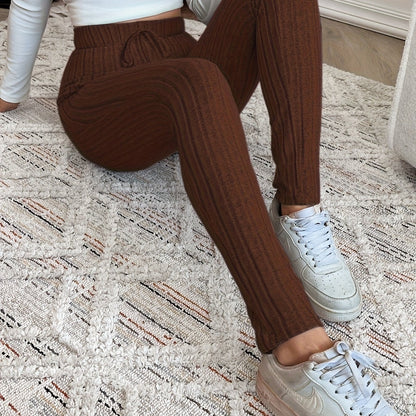 Legging Femme Côtelé Taille Haute Ajustable Confortable Marron Chiné