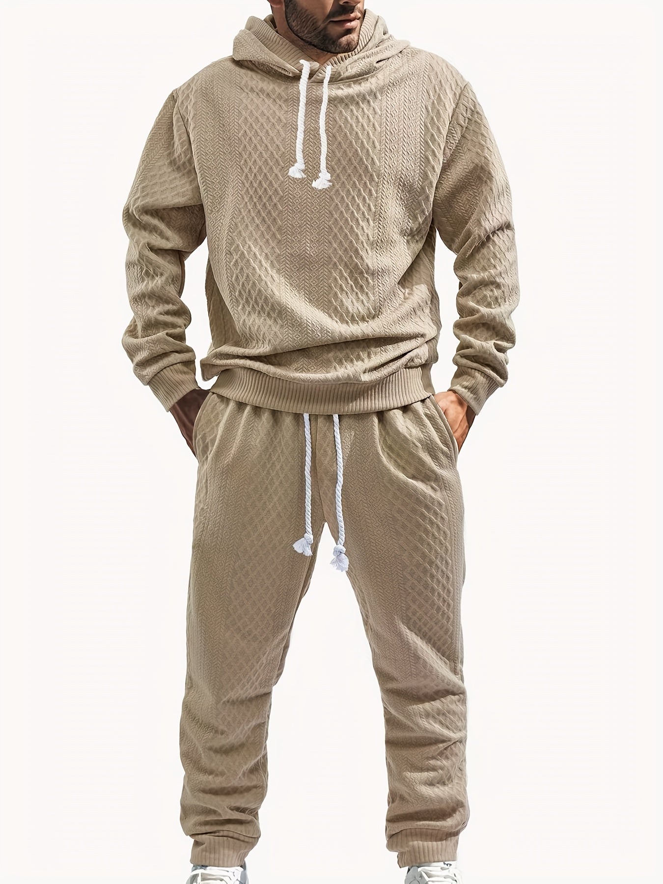 Ensemble Survêtement Homme à Capuche Texture Chevron et Losange – Style Décontracté